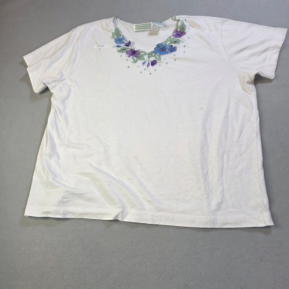 Shenanigans Vintage Floral Embroidered Sequin T-Shirt White XL Cottagecore Tee